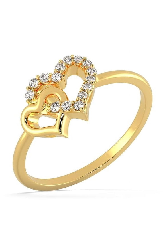 Yellow Gold Plated Heart Shaped Ring Moissanite Ring Passionate Love Ring, Gift Ring for Beloved