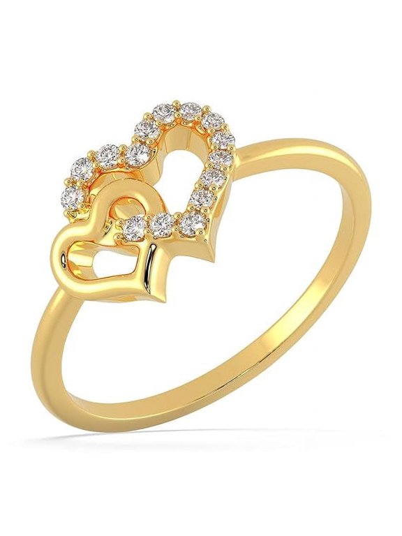 Yellow Gold Plated Heart Shaped Ring Moissanite Ring Passionate Love Ring, Gift Ring for Beloved