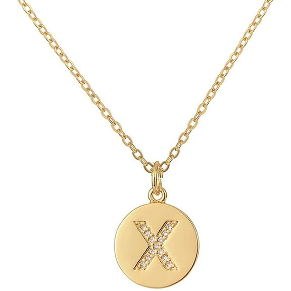 Yellow Gold Plated Initial Disc A - Z Cubic Zirconia Letter Pendant Mens Womens Necklace, Giorgio Bergamo Yellow Gold, X