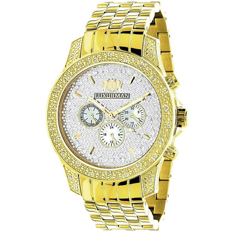 Yellow Gold Plated LUXURMAN Mens Diamond Watch 0.5ct Walmart
