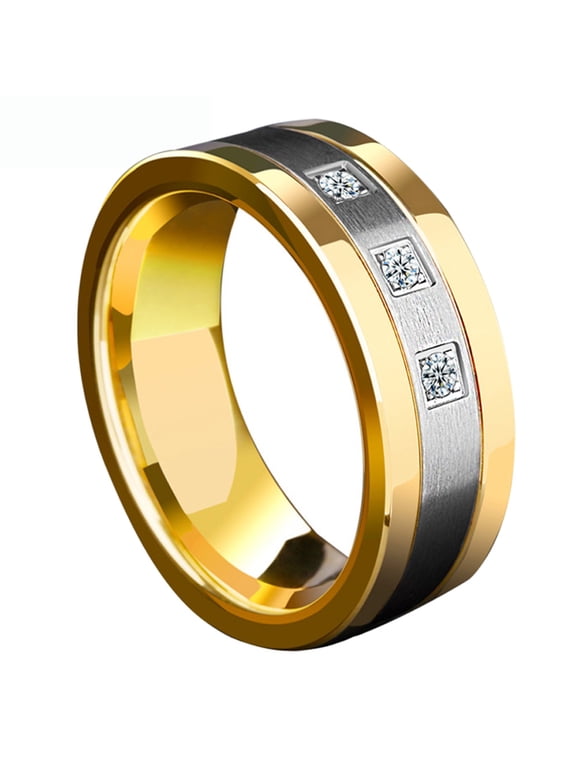 Yellow Gold Plated Matte 8mm AAA CZ Titanium Steel Mens Ring Men Wedding Band Man Ring