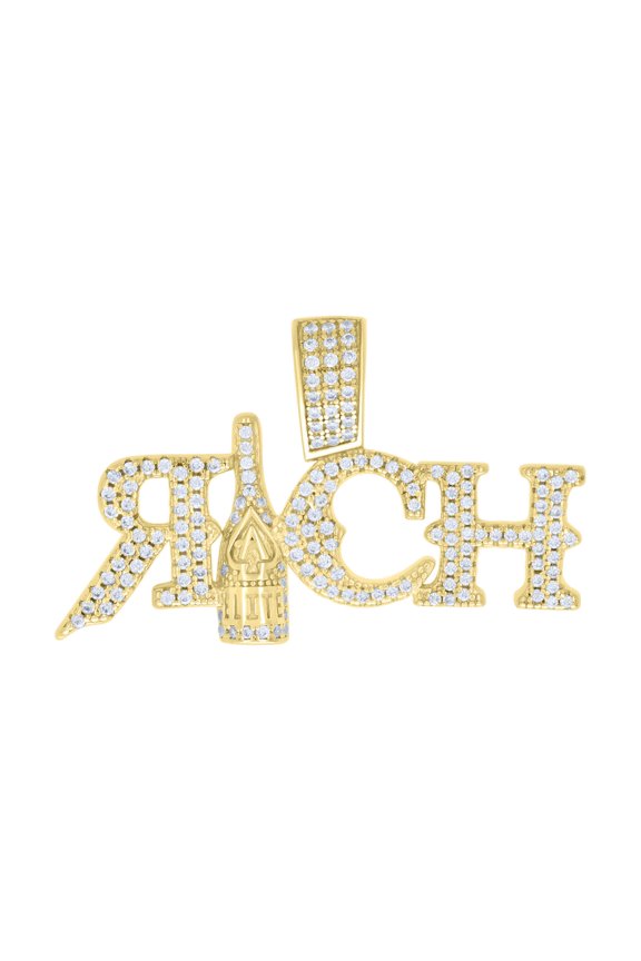 Yellow Gold Plated Moissanite Champagne Ace of Space ELITE RICH Pendant 0.92 CT