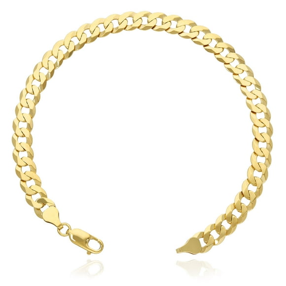 Yellow Gold Plated Over 925 Silver 7.2mm Solid Cuban Link Bracelet 7&quot;, 8&quot;, 9.2&quot;