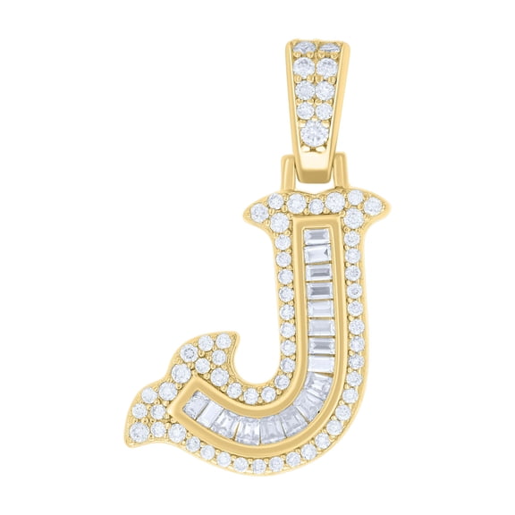 Yellow Gold Plated Princess Moissanite Block Letter J Initial Pendant 0.81 CT