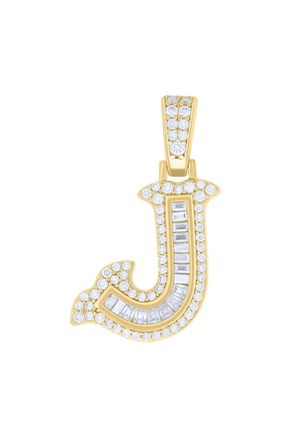 Yellow Gold Plated Princess Moissanite Block Letter J Initial Pendant 0.81 CT