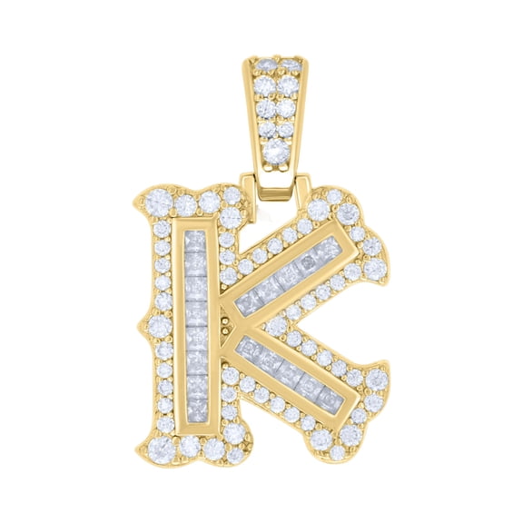 Yellow Gold Plated Princess Moissanite Block Letter K Initial Pendant 0.98 CT