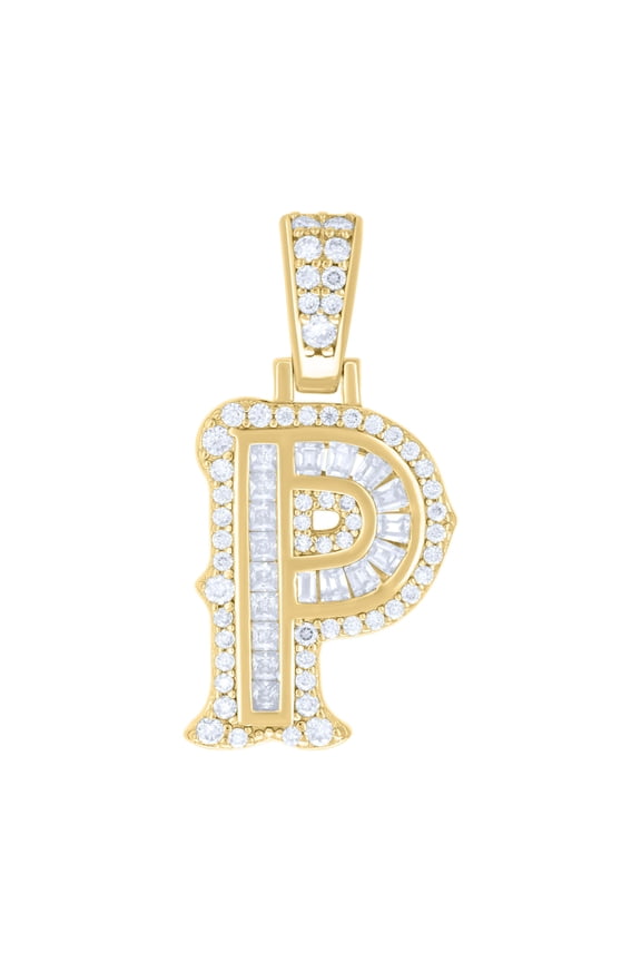 Yellow Gold Plated Princess Moissanite Block Letter P Initial Pendant 0.79 CT