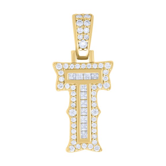 Yellow Gold Plated Princess Moissanite Block Letter T Initial Pendant 0.65 CT