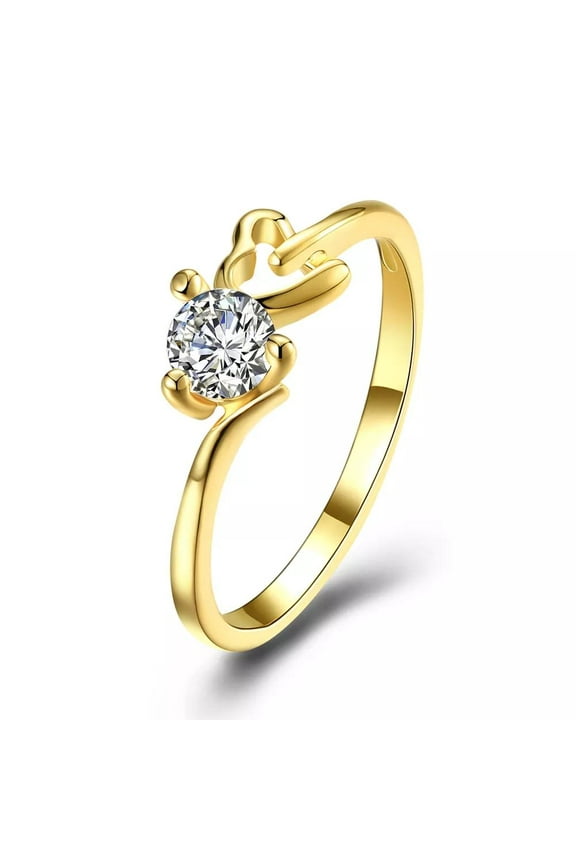 Yellow Gold Plated Ring Heart Plan Aaa Zirconia Stone Heart B532