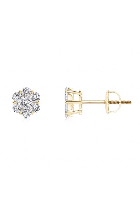Small Yellow Gold Plated 925 Sterling Silver Screw Back Post Iced Cz Mens Women's Tiny Flower Cluster Stud Earrings