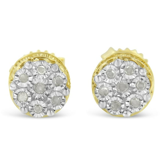 Yellow Gold Plated Sterling Silver 0.15ct TDW Diamond Miracle Set Stud Earrings (I-J,I3 Promo)