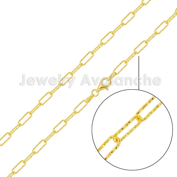 Yellow Gold Plated Sterling Silver Diamond Cut Paperclip Link Chain Necklace 3.2mm - 24 inches #VGC20GPs24