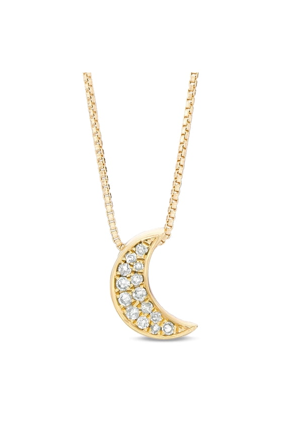 Yellow Gold Plated Sterling Silver Moon Pendant with Diamond - 18 Inch Box Chain
