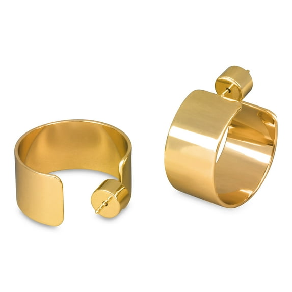 Yellow Gold Plated Sterling Silver Wide J Hoop Earrings with Barrel Backings / Clasps