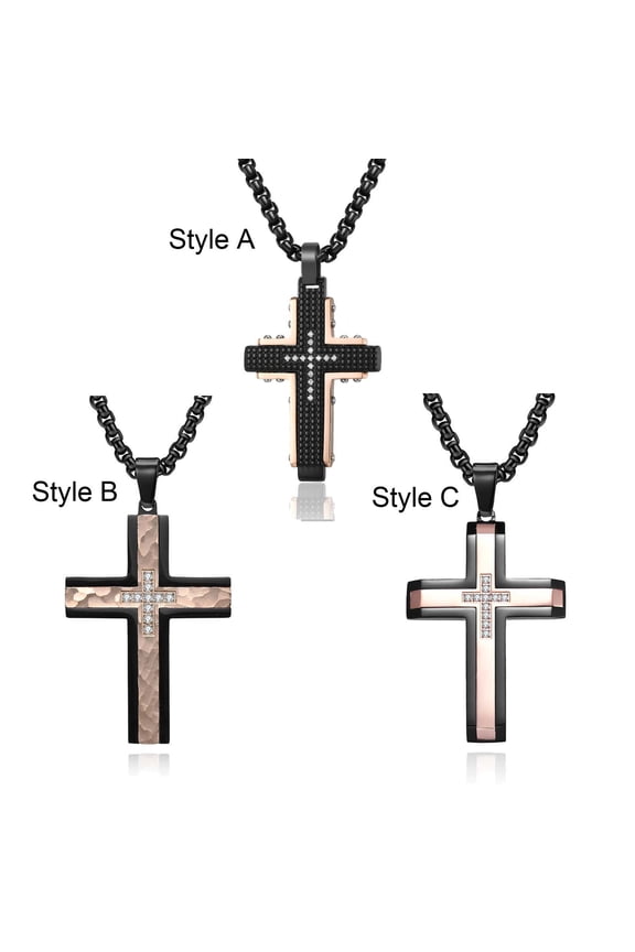 Yellow Gold Plated Titanium steel Women's Necklace AAA CZ Pendant Cross Necklace for Men