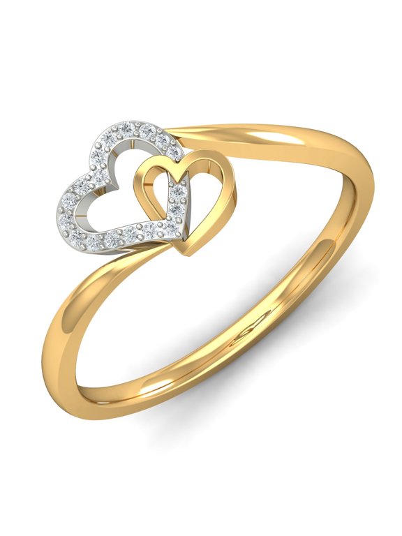 Yellow Gold Plated Two Hearts Shaped Ring Moissanite Ring Passionate Love Ring, Gift Ring for Beloved