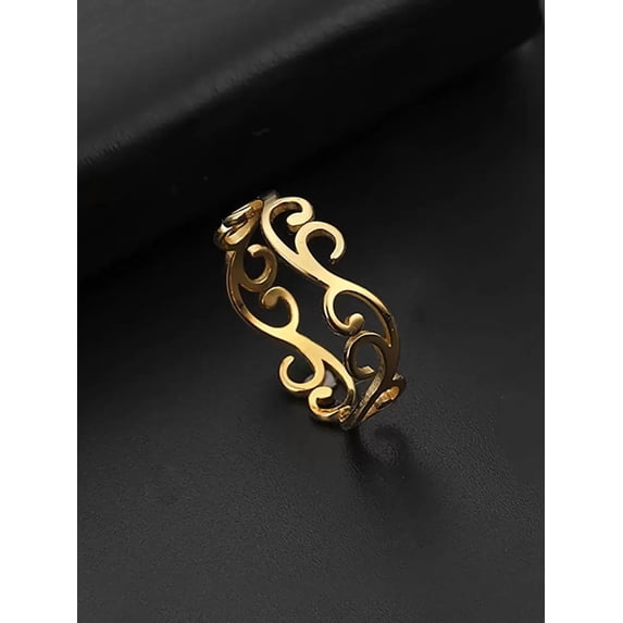 Yellow Gold Scroll Filigree Open Ring For Women Daily Wear