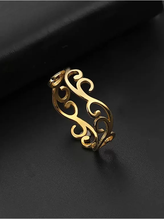 Yellow Gold Scroll Filigree Open Ring For Women Daily Wear