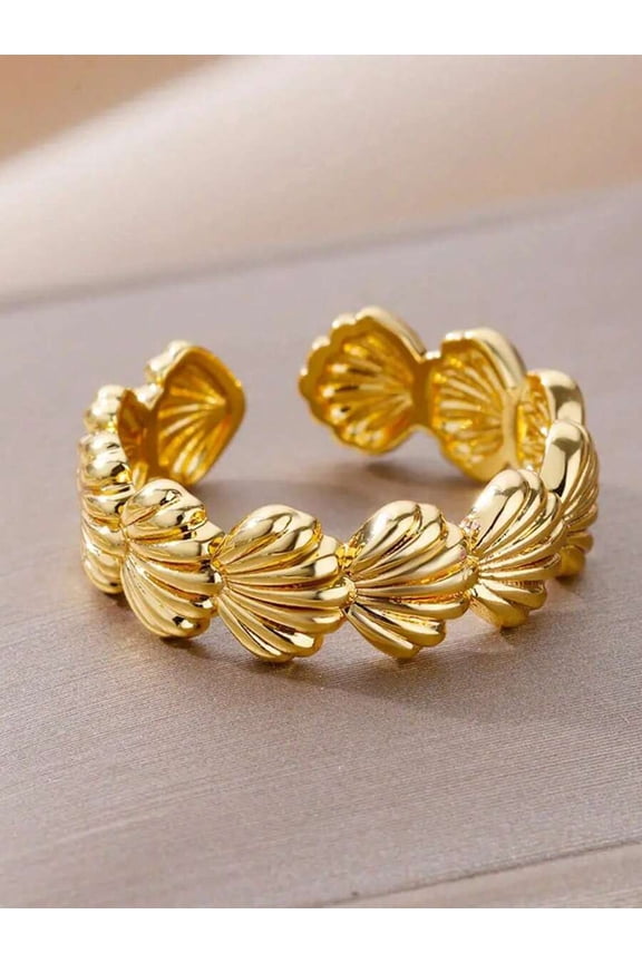 Yellow Gold Shell Open Ring For Women Stainless Steel Aesthetic Summer Jewelry Accessory