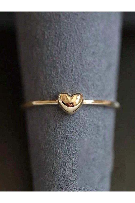 Yellow Gold Small Heart Ring, Simple Minimalist Design For Everyday Wear