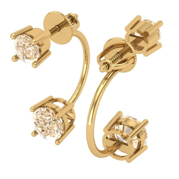 Yellow Solid Solid Gold Solitaire Stud Everyday Dainty Earrings - 3.0 Ct Brilliant Round Cut Studs Natural Morganite 14K, Everyday Dainty Earrings Screw Back