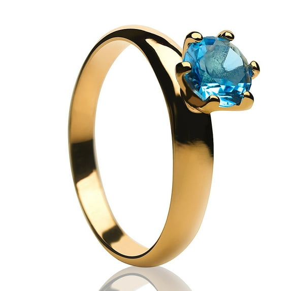 Yellow Gold Solitaire Wedding Ring - Aquamarine Wedding Ring - Solitaire Ring - Anniversary Ring, 5.75