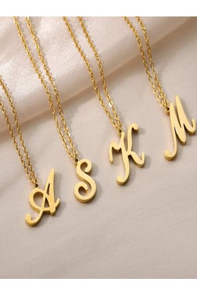 Yellow Gold Stainless Steel Cursive Initial Pendant Necklace