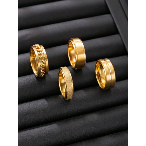Yellow Gold Stainless Steel Spinner Ring Set 4 Pieces