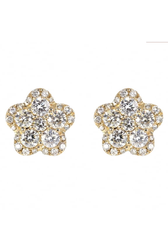 Yellow Gold Sterling Silver Iced Men's Women's Flower Cluster Star Hip Hop Screw Back Stud Earrings