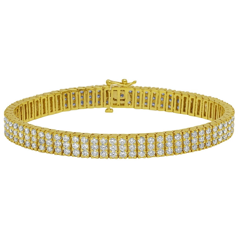 Yellow Gold Tennis Pointer Row Prong Set Diamond Bracelet