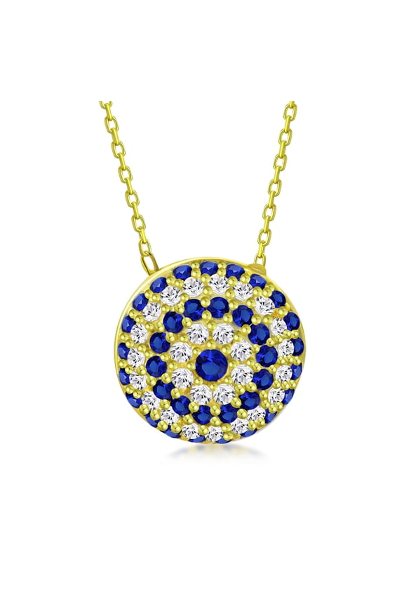 Yellow Gold Tone 925 Sterling Silver Evil Eye Pendant Necklace Cubic Zirconia