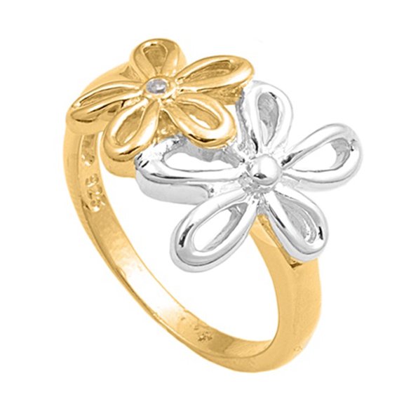 Yellow Gold-Tone Hawaiian Plumeria Flower Ring Sterling Silver Band 925 Jewelry Female Male Size 7