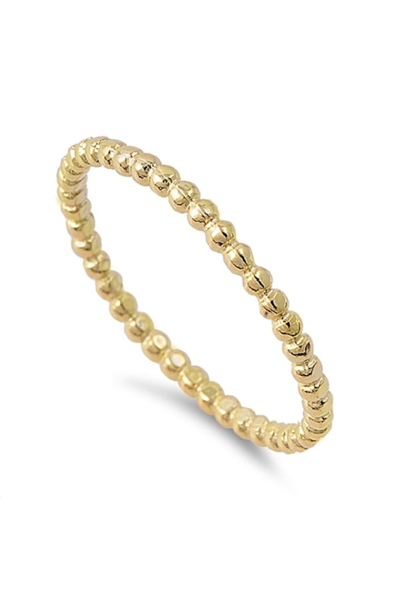 Yellow Gold-Tone Plated 925 Sterling Silver Plain Bead Stackable Ring Size 6