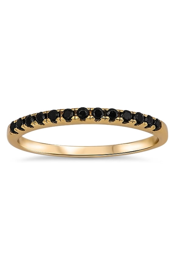 Yellow Gold-Tone Plated Stackable Black Cubic Zirconia Ring Sterling Silver 925
