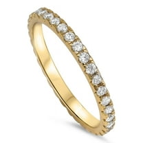 Yellow Gold-Tone Plated Stackable Eternity Cubic Zirconia Ring Sterling Silver 925