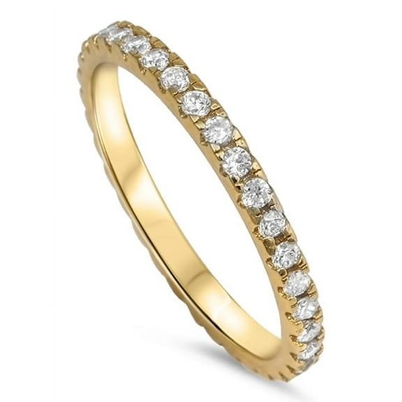 Yellow Gold-Tone Plated Stackable Eternity Cubic Zirconia Ring Sterling Silver 925