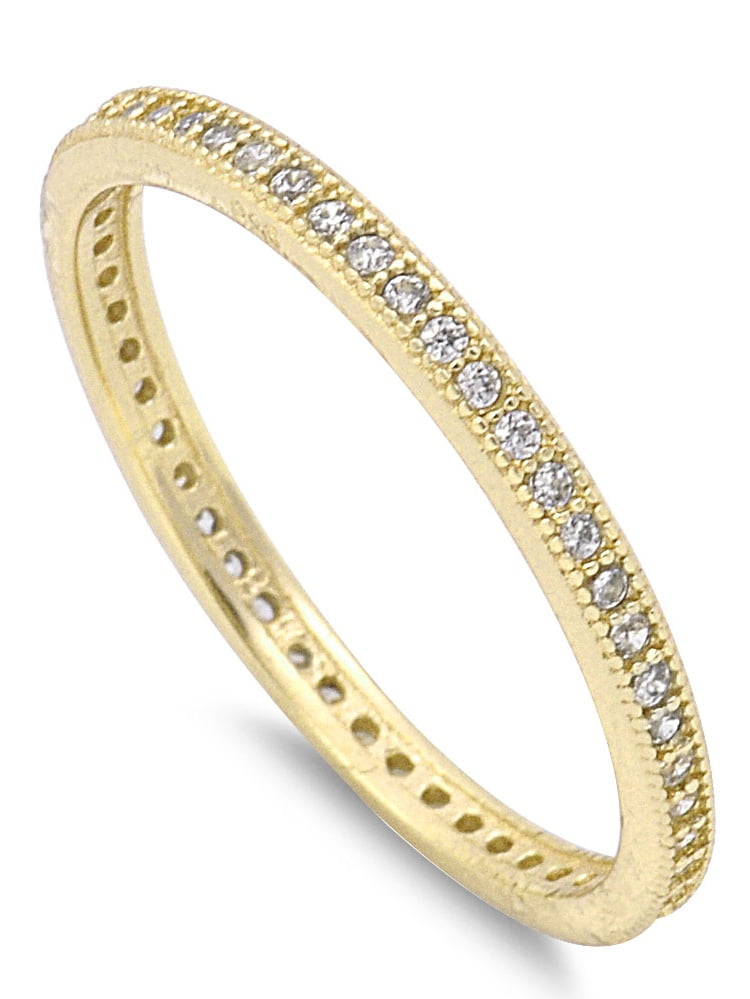 Yellow Gold-Tone Plated Stackable Eternity Round Cubic Zirconia Ring ...