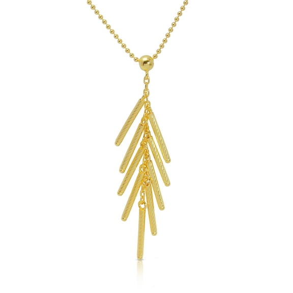 Yellow Gold-Tone Plated Sterling Silver Bead Chain Drop Matte Bars Necklace