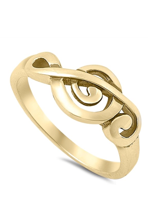 Yellow Gold-Tone Plated Sterling Silver Music Note Clef Ring