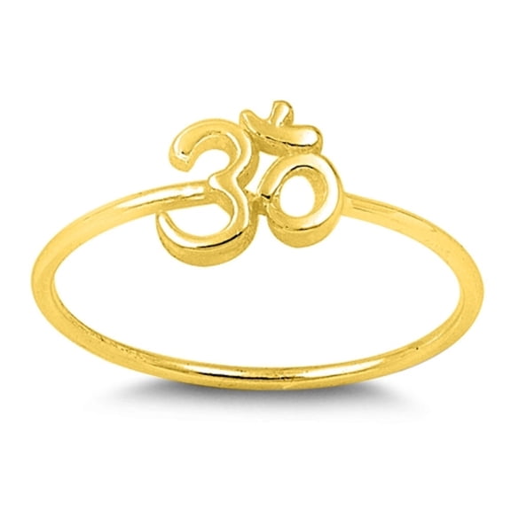 Yellow Gold-Tone Plated Sterling Silver Om Sign Wire Ring