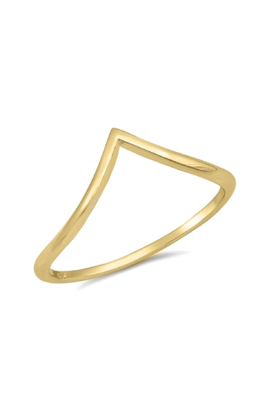 Yellow Gold-Tone Plated Sterling Silver Plain V Shape Ring