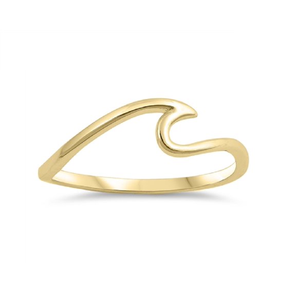 Yellow Gold-Tone Plated Sterling Silver Plain Wave Ring