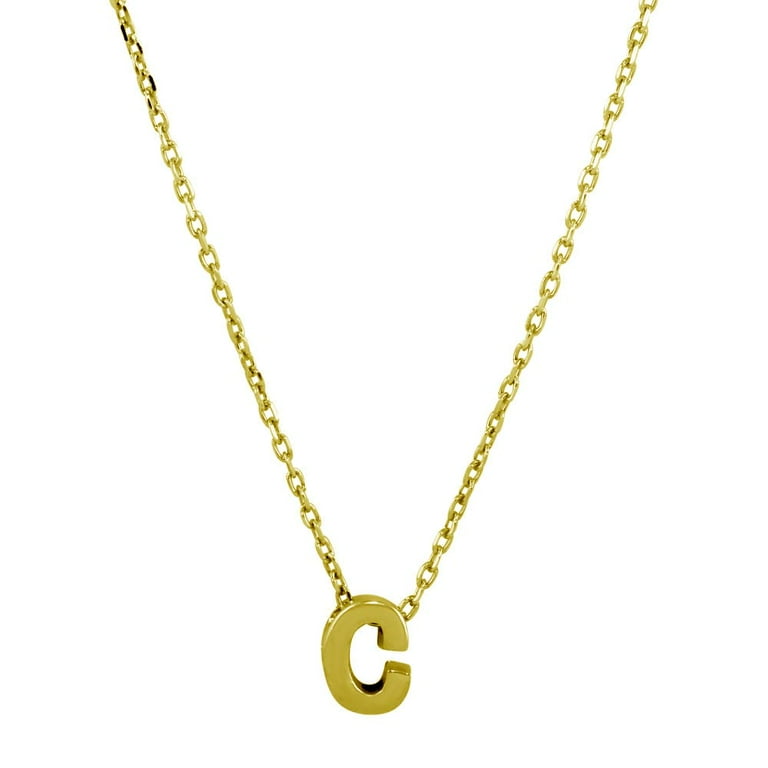 Yellow Gold-Tone Plated Sterling Silver Small Initial C Necklace