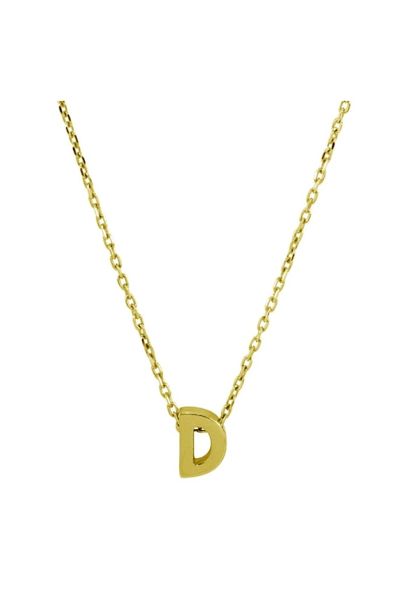 Yellow Gold-Tone Plated Sterling Silver Small Initial D Necklace