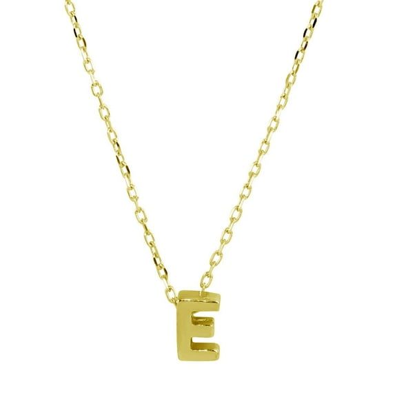 Yellow Gold-Tone Plated Sterling Silver Small Initial E Necklace