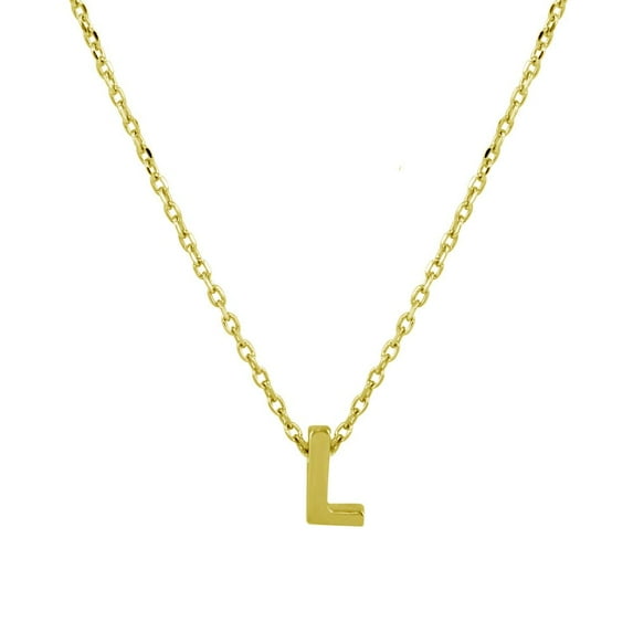 Yellow Gold-Tone Plated Sterling Silver Small Initial L Necklace