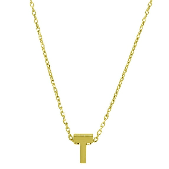 Yellow Gold-Tone Plated Sterling Silver Small Initial T Necklace