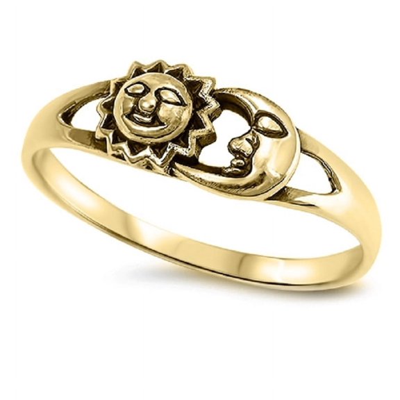 Yellow Gold-Tone Plated Sterling Silver Sun And Moon Together Ring