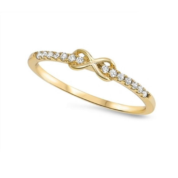 Yellow Gold-Tone Plated Through Infinity Cubic Zirconia Ring Sterling Silver 925
