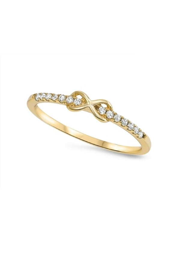 Yellow Gold-Tone Plated Through Infinity Cubic Zirconia Ring Sterling Silver 925